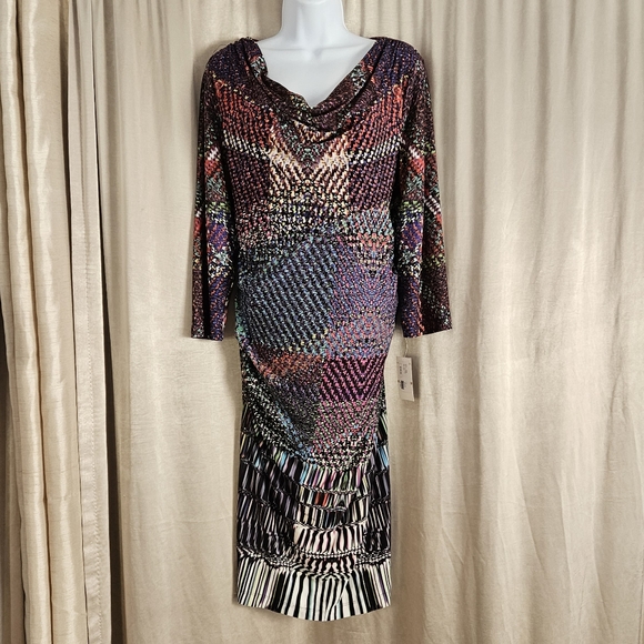 NWT Muse purple blue red green pink multiprint sheath dress Womens 12 - Picture 6 of 9